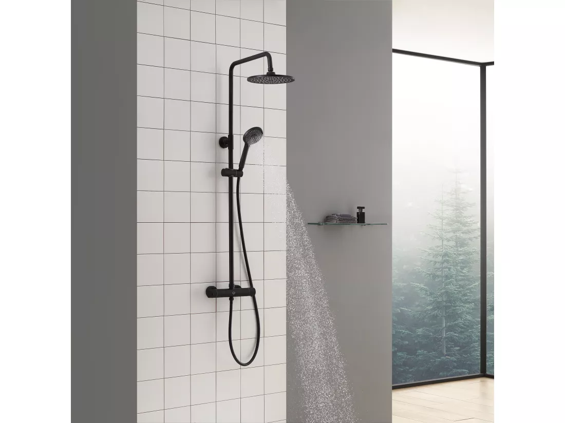 Colonne de douche thermostatique, Cecipa max Pomme 230mm+Douchette 2 jets, Noir,EU Modèle