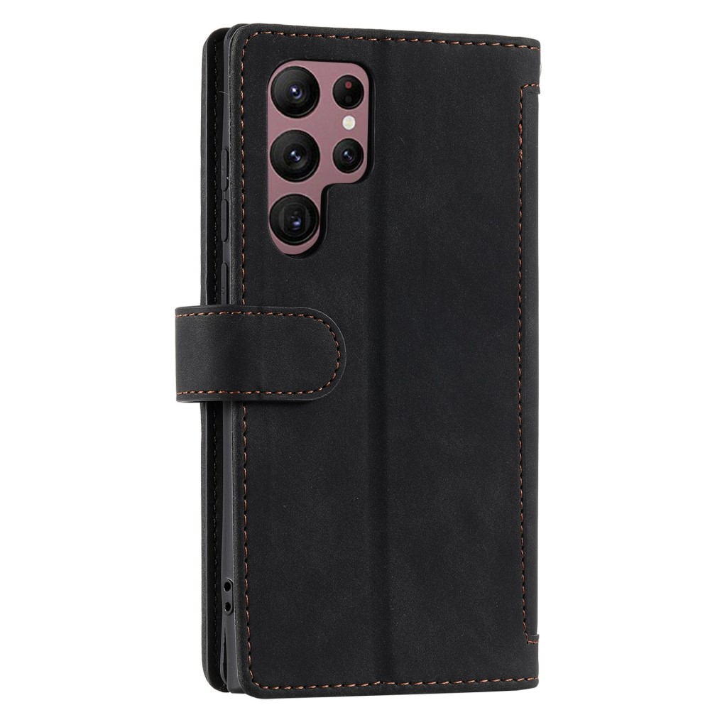 Samsung Galaxy S23 Ultra 5G Leder Tasche Flip Cover mit Reissverschluss - Schwarz