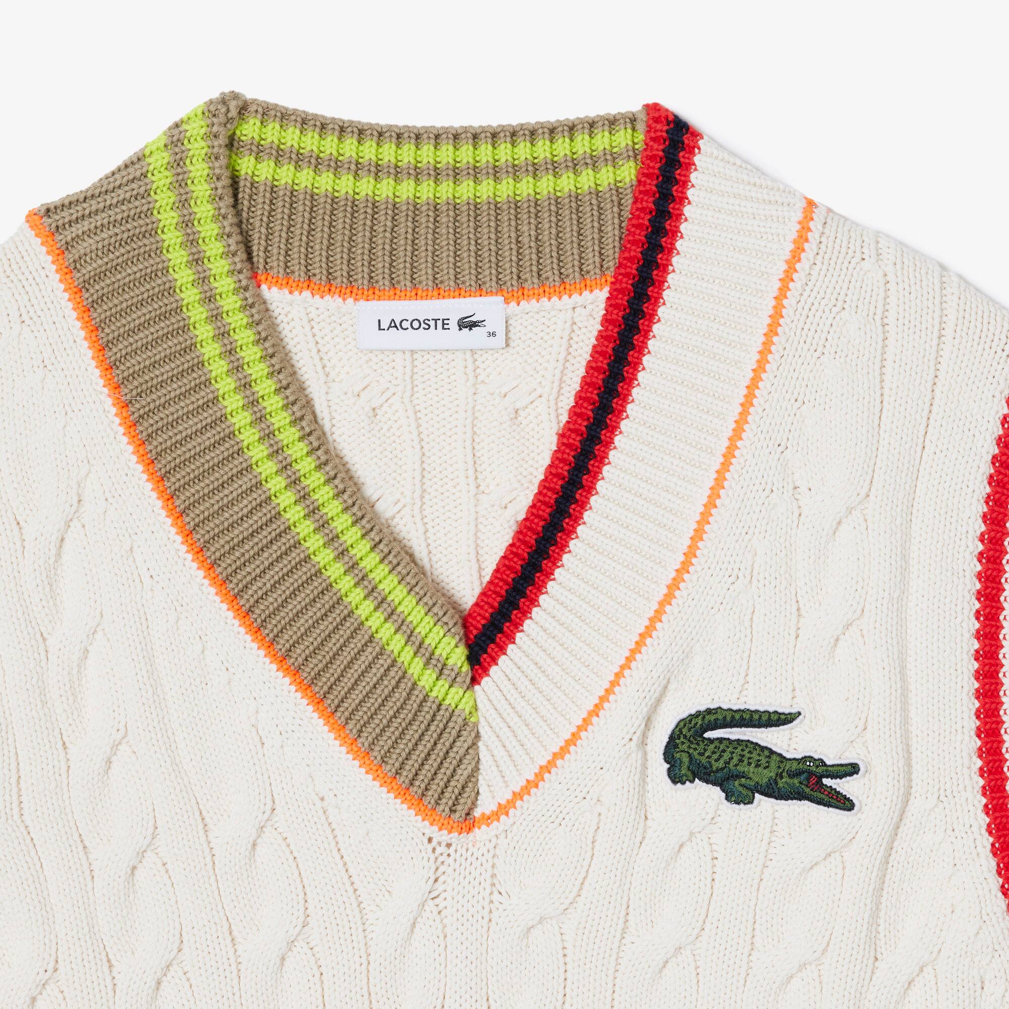Pull de tennis sans manche femme Lacoste avec torsades Pullovers - Blanc - Lacoste - Femme