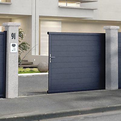 Portail Jardimat coulissant aluminium Alpes gris antique - 350 x h.171 cm