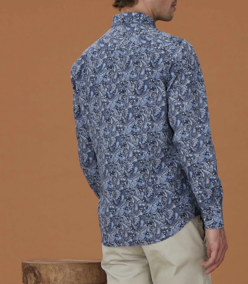 Chemise casual à imprimé cachemire bleu ciel 