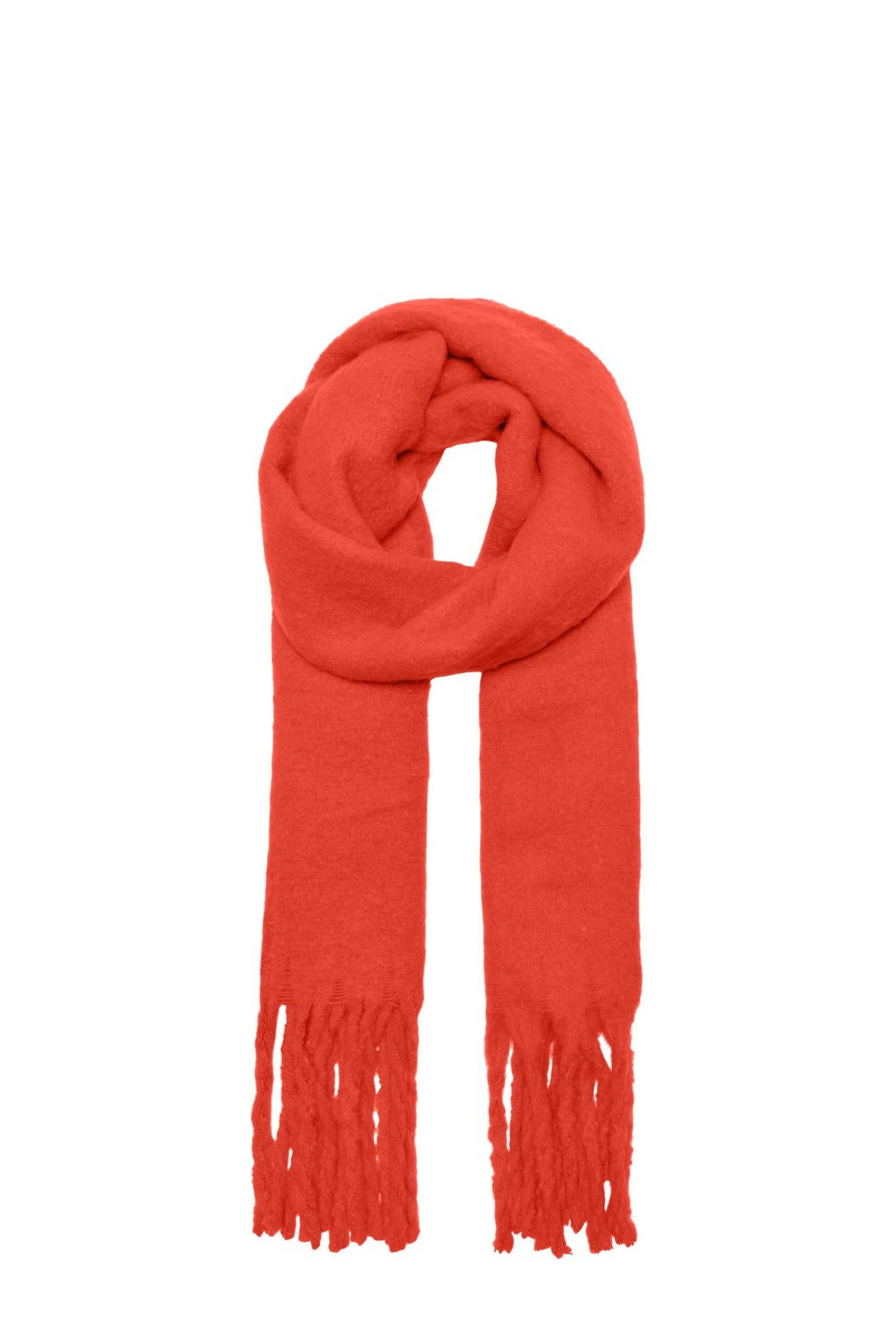ONLY sjaal ONLROSEANNA met franjes rood