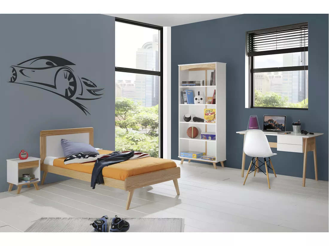 Chambre enfant complète (90*190) Bois massif Blanc - COSETTE