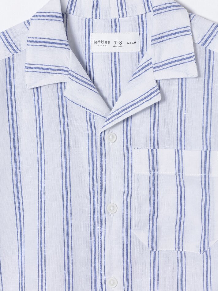 Camisa de manga curta em algodão e linho - Azul-marinho