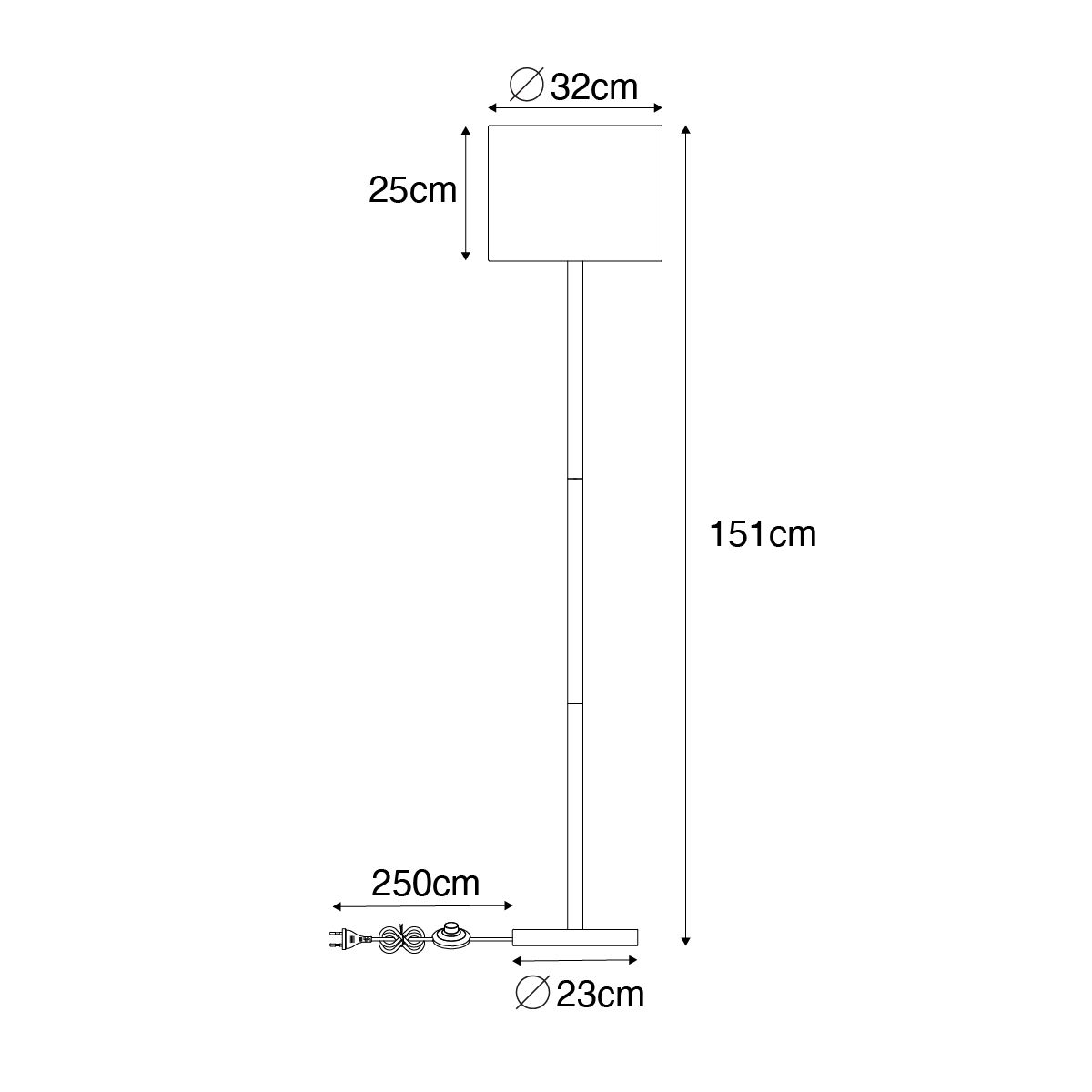 Landelijke vloerlamp hout met linnen kap naturel 32 cm - Mels