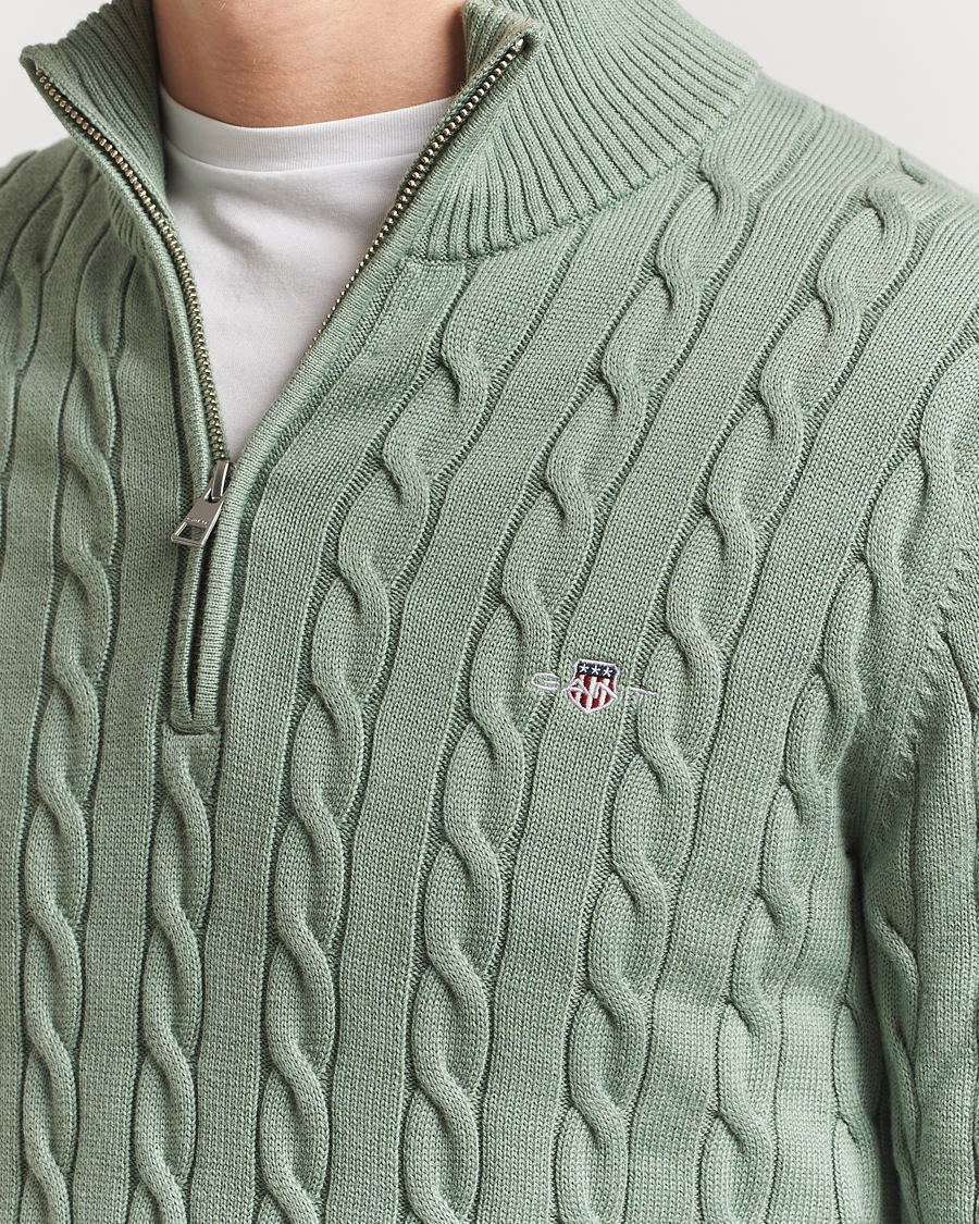 GANT Cotton Cable Half Zip Kalamata Green