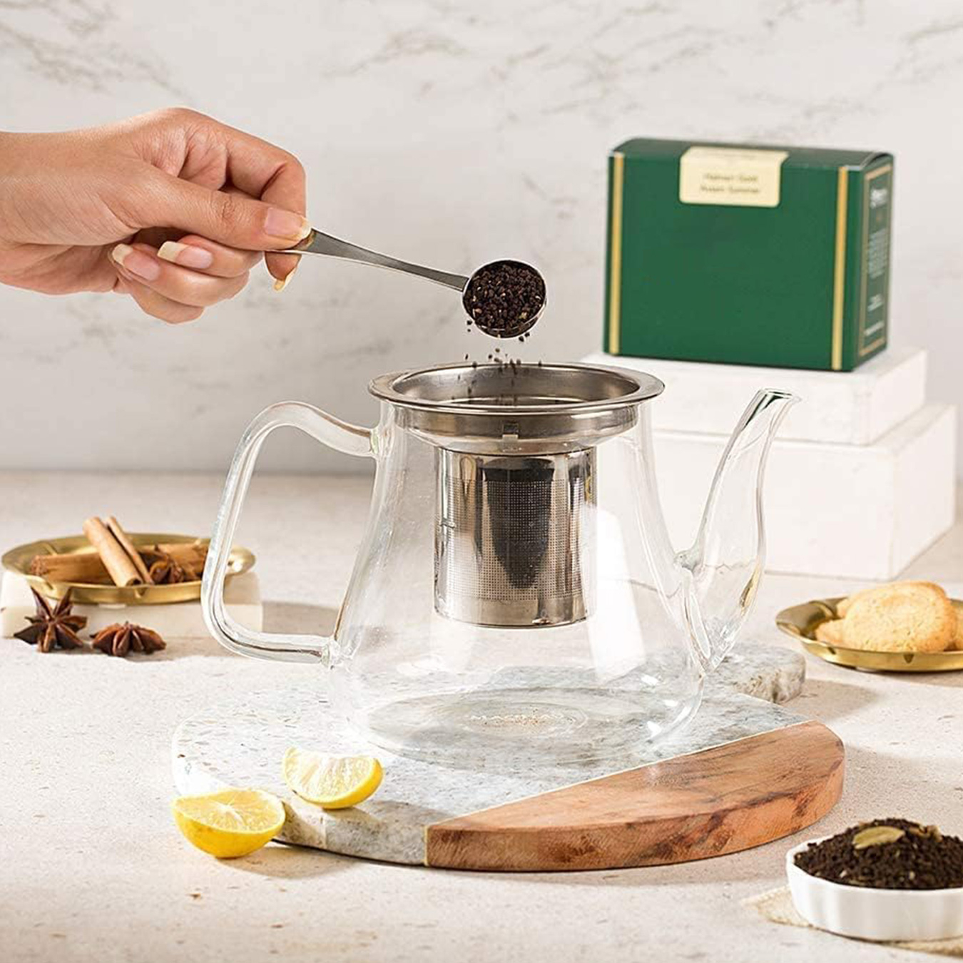 (950ml) Glas Tee Kanne mit Filter Sieb Teebereiter Karaffe Getränke Krug für Losen Tee