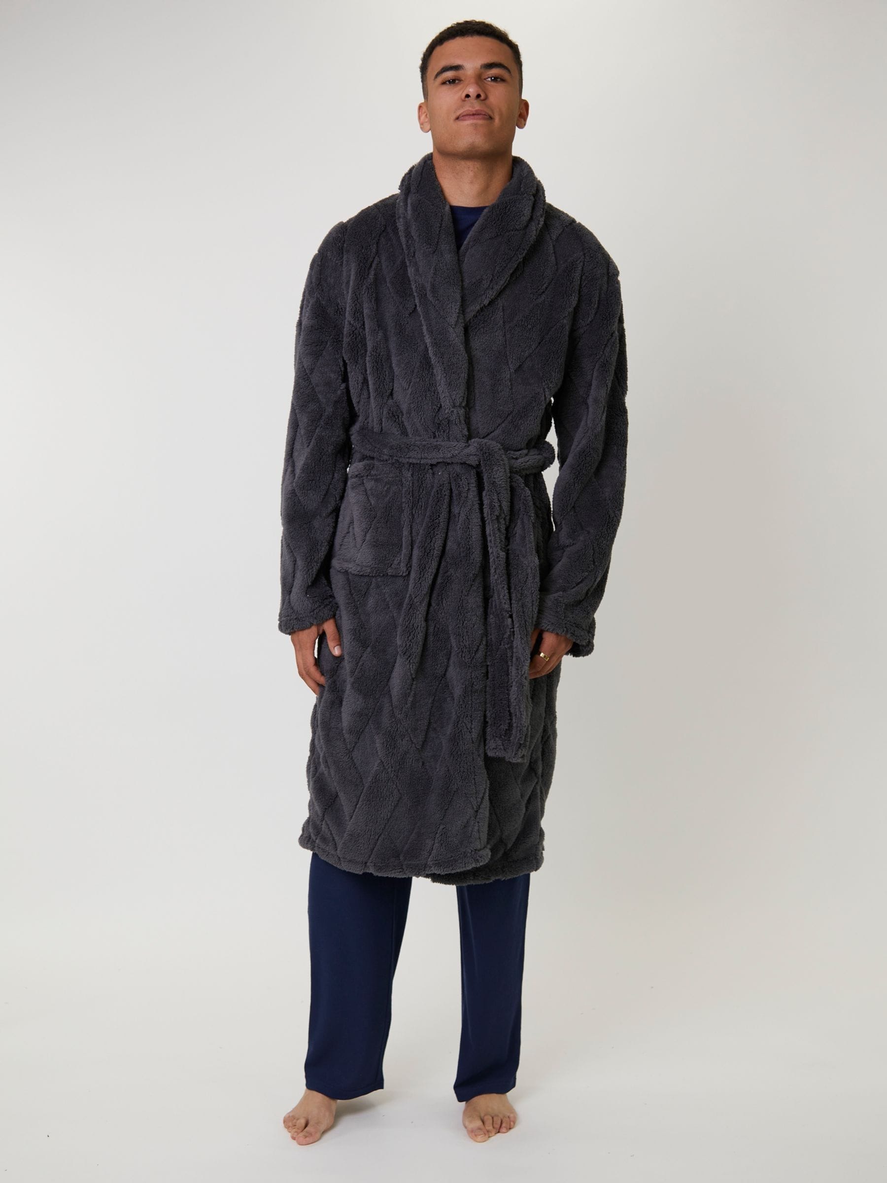 Loungeable Diamond Cut Mens Shawl Dressing Gown