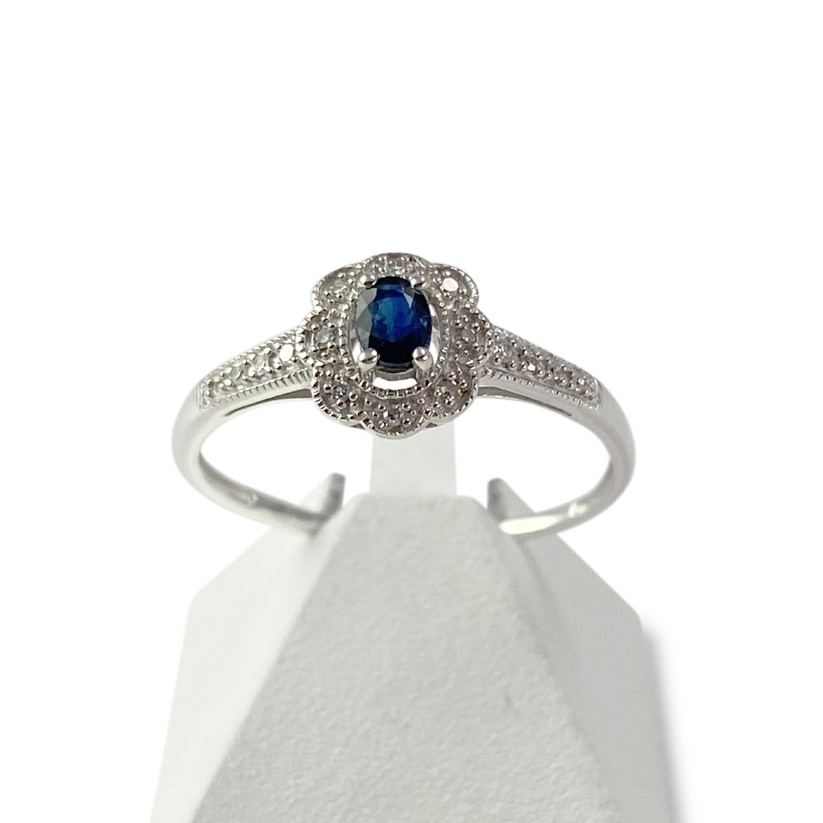 Bague d'occasion argent 925 saphir ovale et diamants