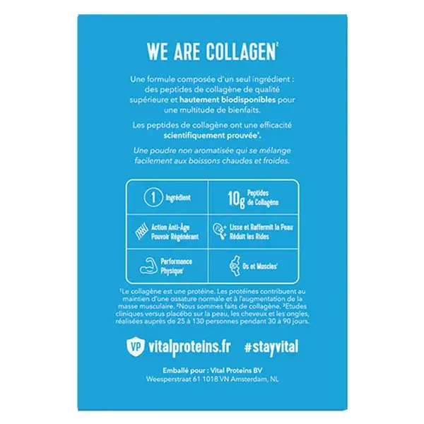 Peptídeos de colágeno Vital Proteins, colágeno bovino em pó, 10 sachês de 10g