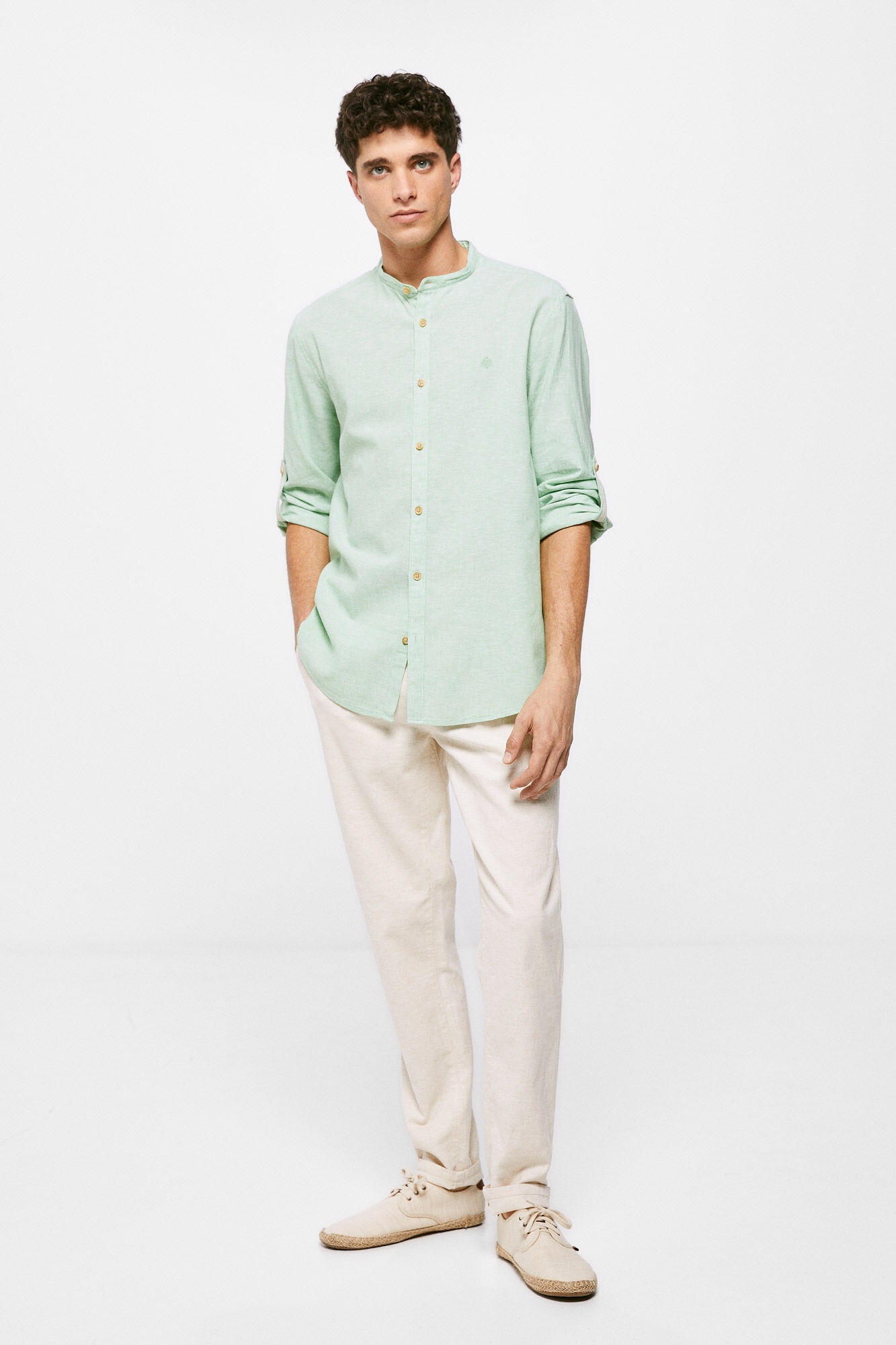 Camisa mandarim de linho - verde