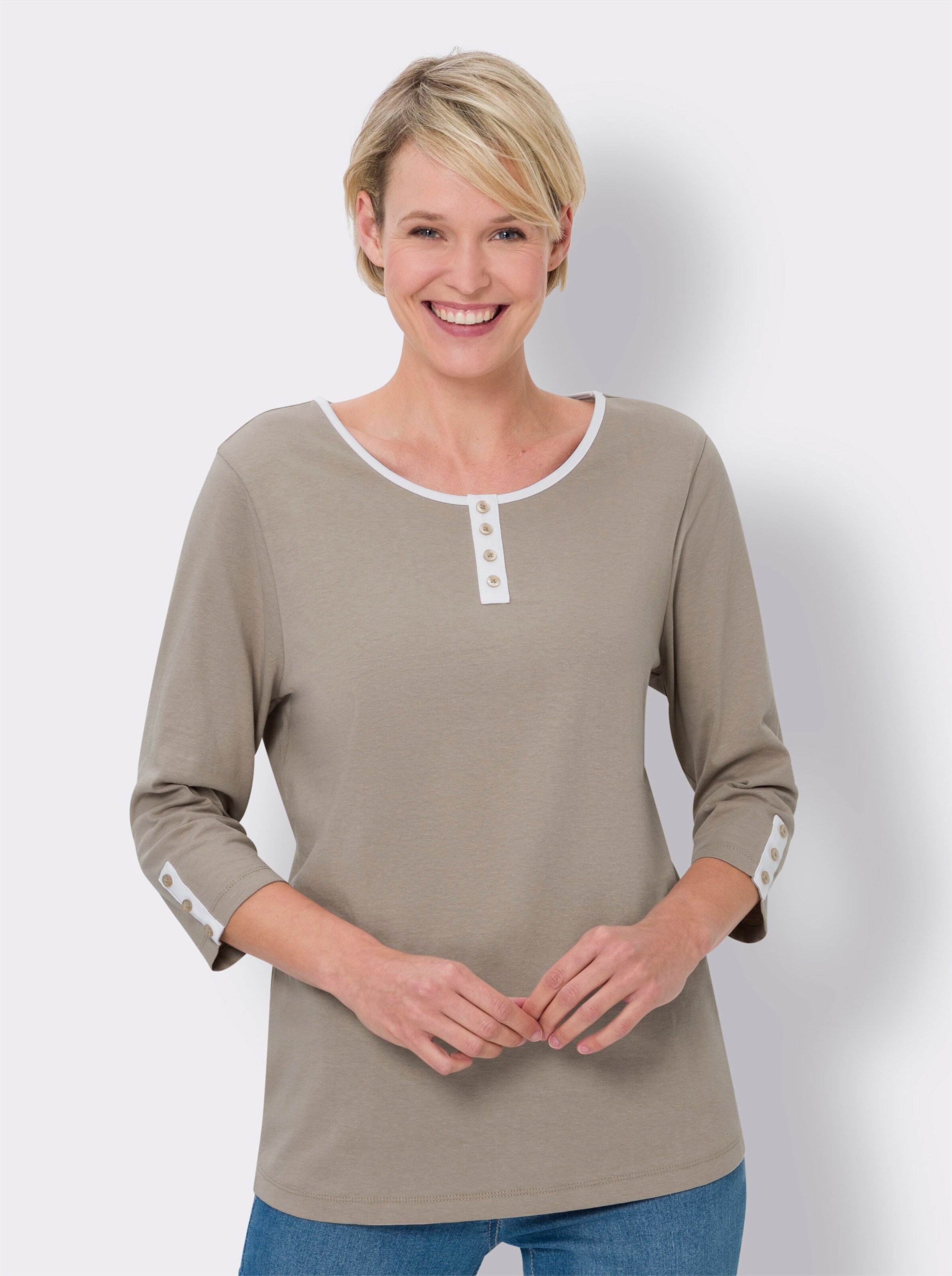 34-Arm-Shirt mit kontrastfarbenen Details