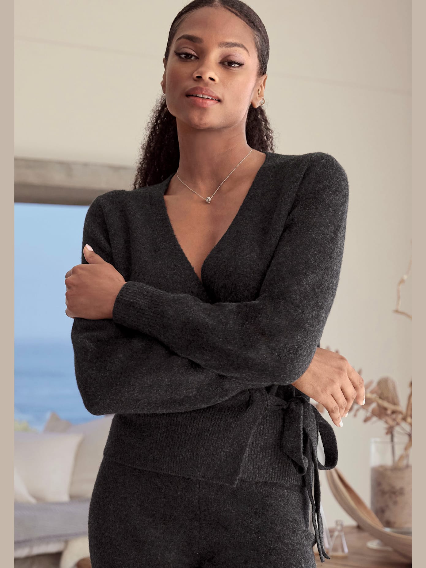 Veste cache-cœur en tricot veste en tricot douce à nouer