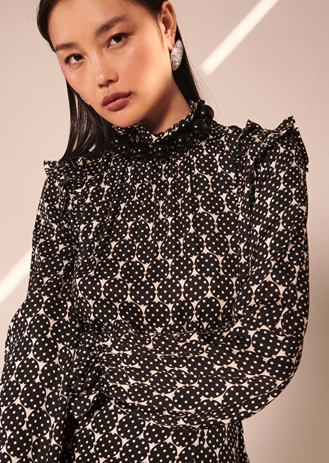 Robe Rosemaryécrue imprimée petits pois