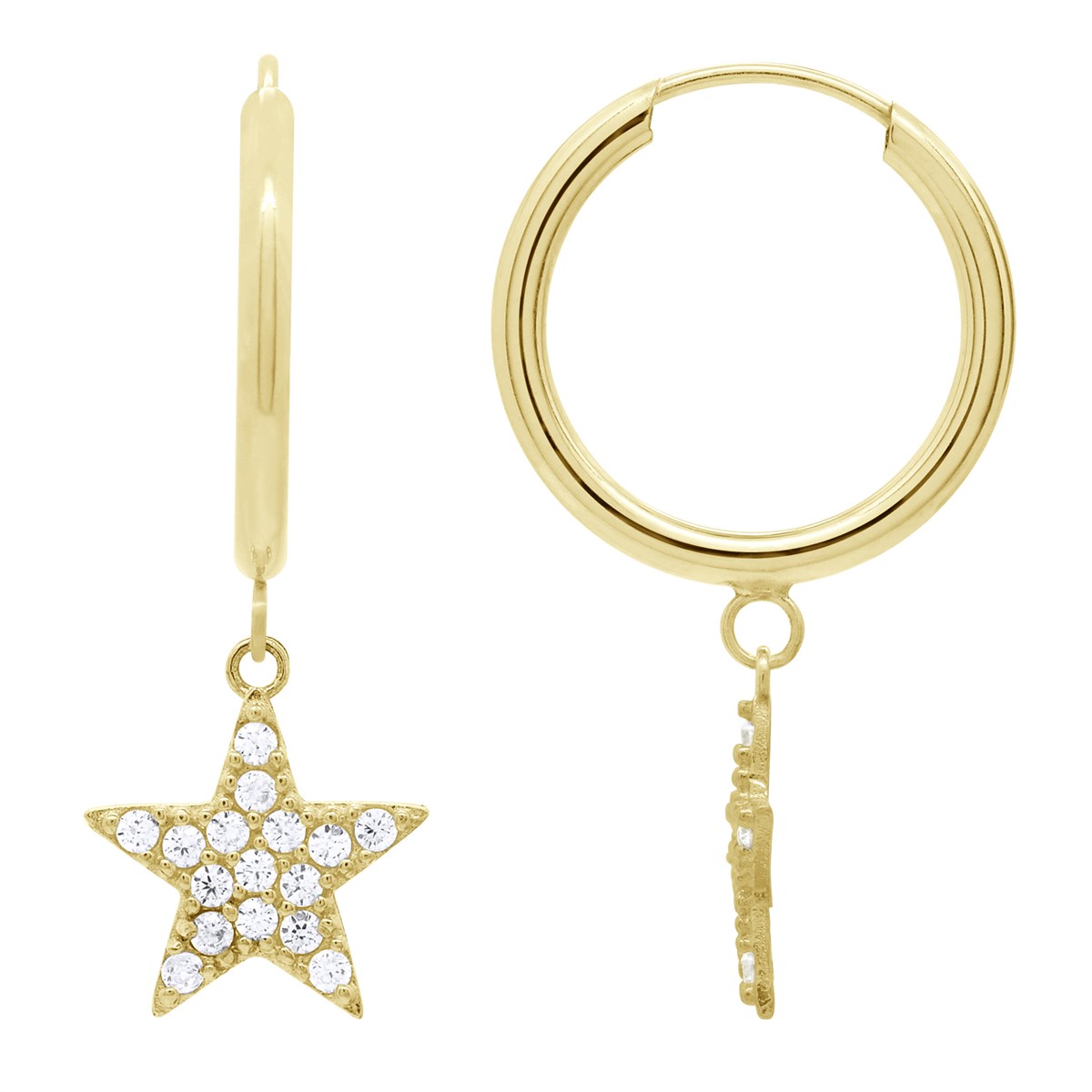 Boucles d'Oreilles Pendantes - Étoiles Serties d'Oxydes de Zirconium - Or Jaune