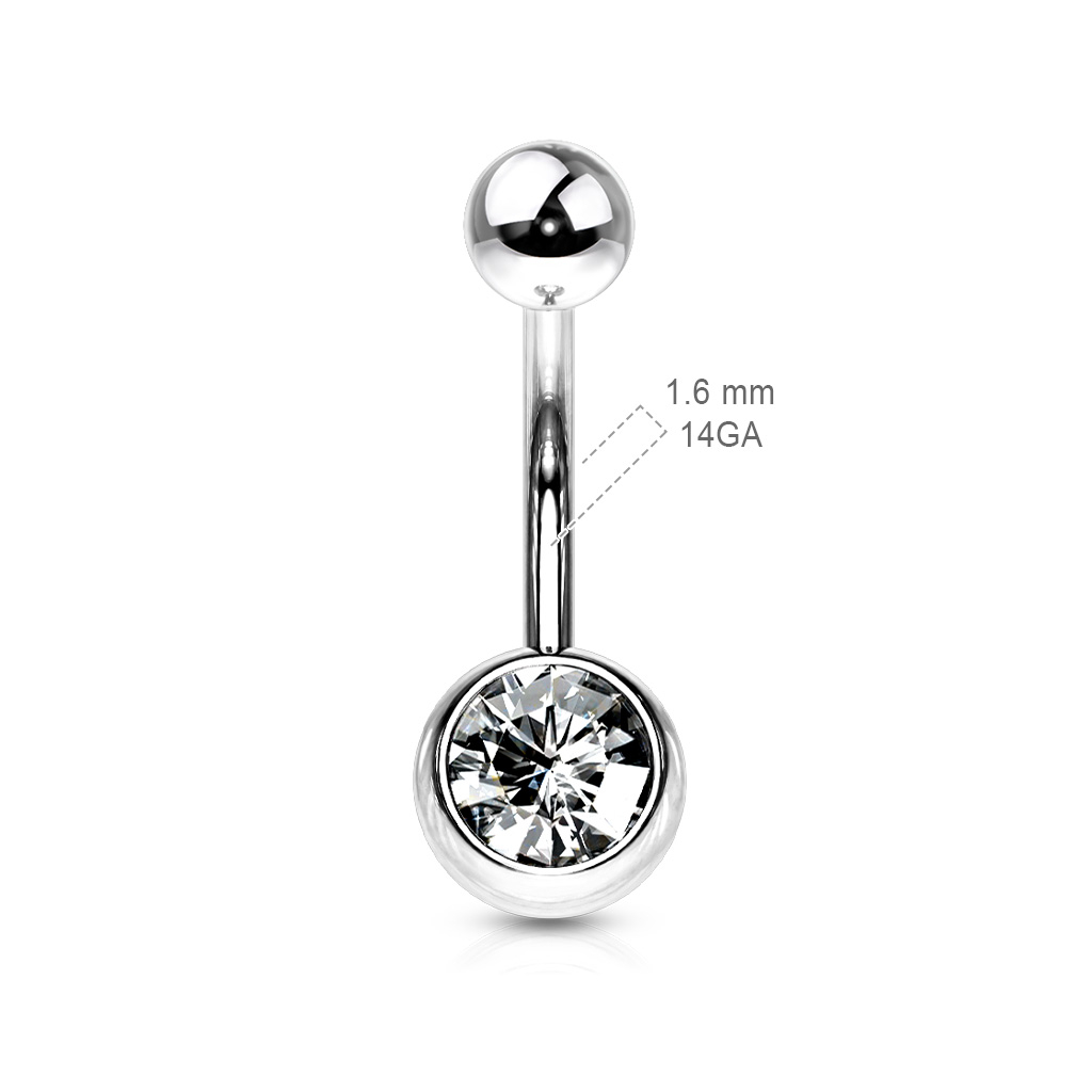 (10mm) Barbell 316L Chirurgenstahl Bauchnabelpiercing mit Gewindeverschluss Strass Kugel - Silber (Irisierend)