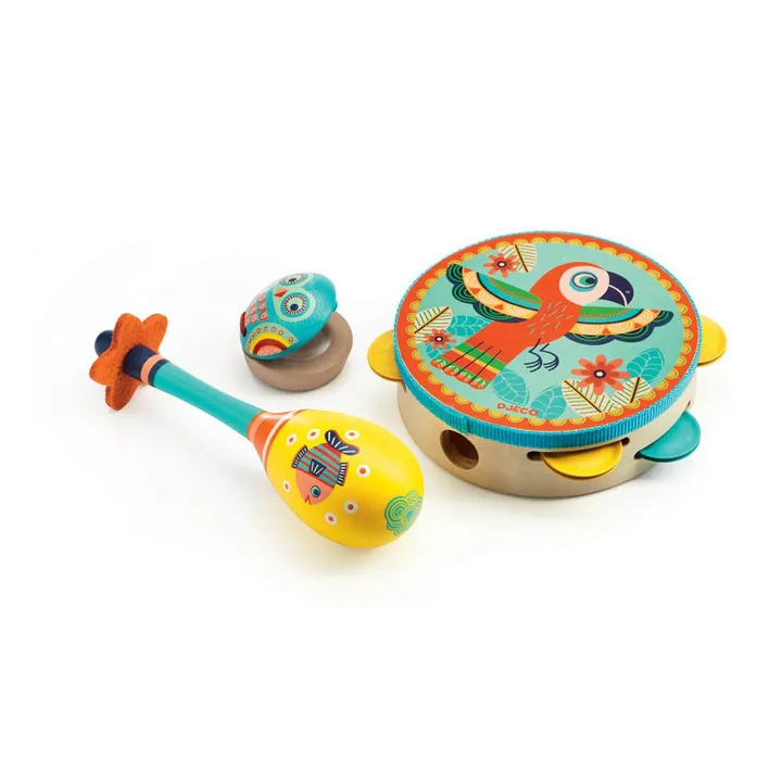 Djeco Set de 3 instruments tambourin, maracas, castagnettes