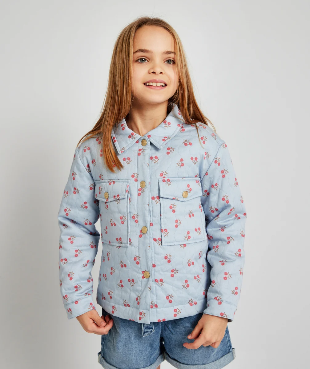VESTE FILLE EN REMBOURRAGE RECYCLÉ BLEUE AVEC IMPRIMÉ