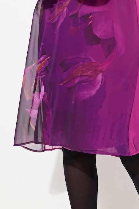 Kleid, Blüten, A-Linie, V-Ausschnitt, Cup-Halbarm