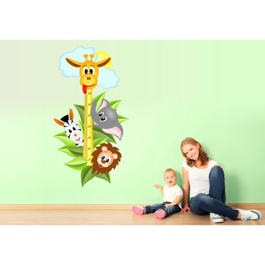 Nikima Wandtattoo 040 Wandtattoo Messlatte Maßstab Kind Kinderzimmer Safari Tiere bunt