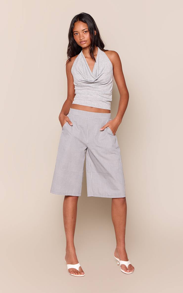 Gris Chiné Top Col Bénitier Dos Nu Avec Attache Licou