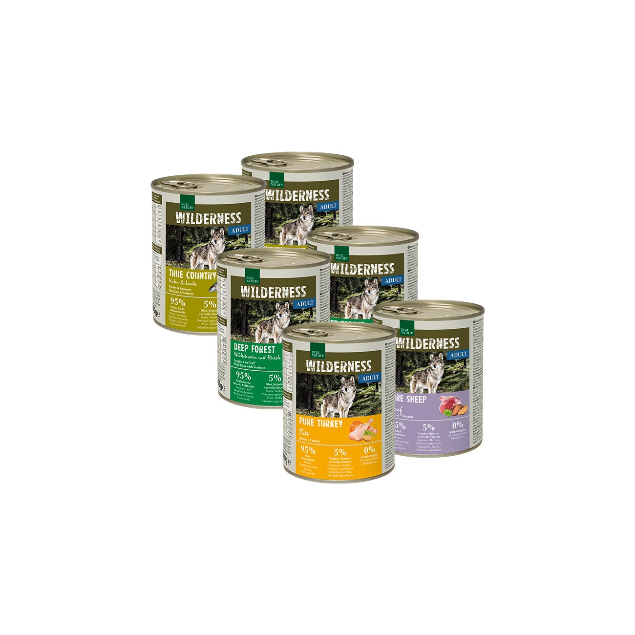 REAL NATURE WILDERNESS Nassfutter Hund, Adult 6x800 g Mixpaket 1
