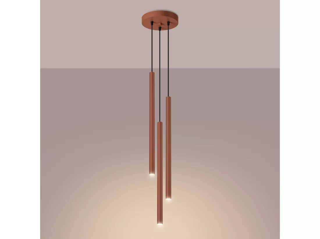 Lampe à suspension Pastelo moderne en acier - 3 sources lumineuses - L.19,5 x H.104 cm - ocre rouge