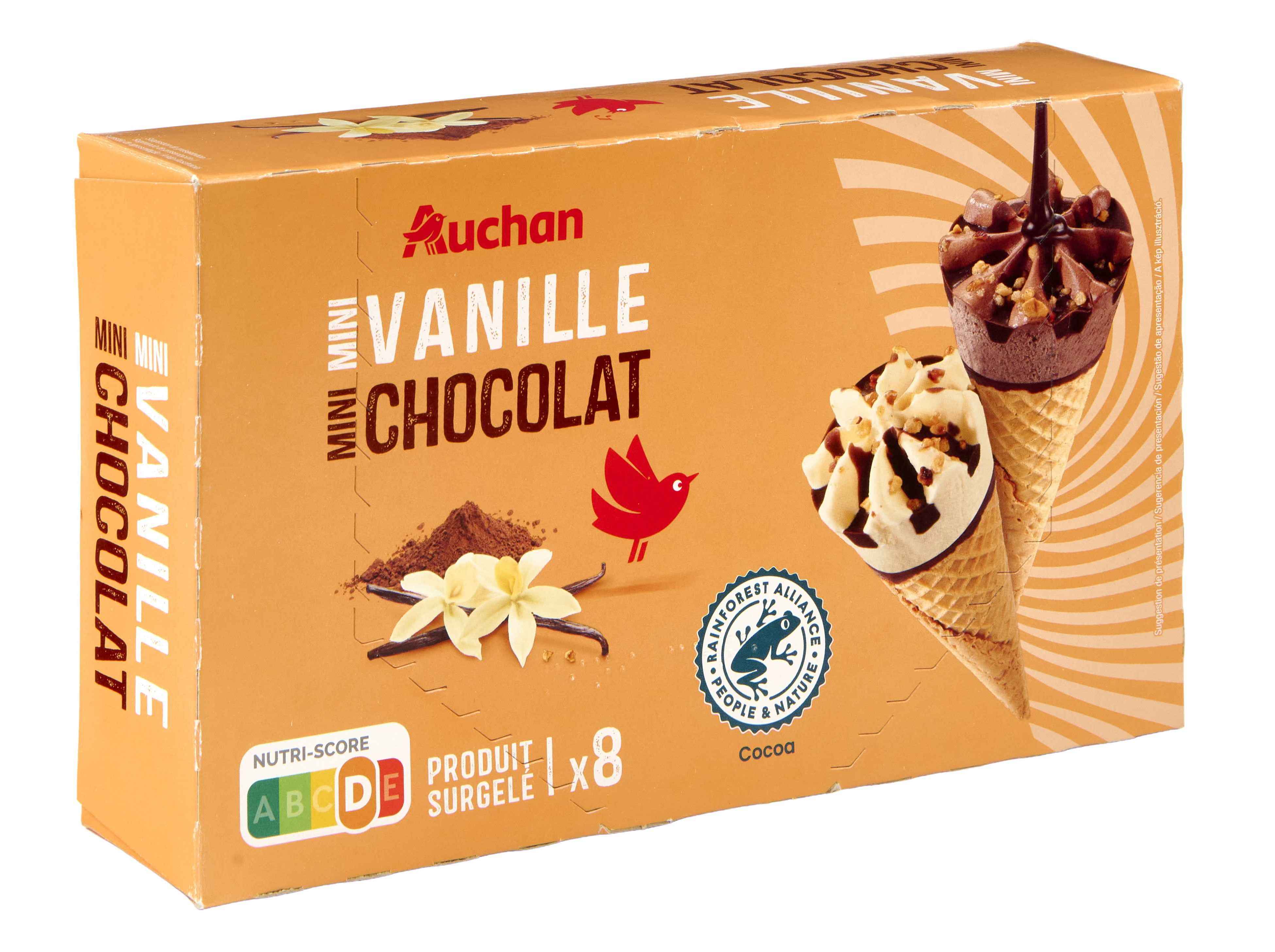 GELADO CONES AUCHAN MINI BAUNILHA CHOCOLATE 8X70ML
