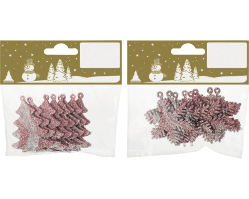 Kerstdecoratiehangers, 8-delig assorti roze