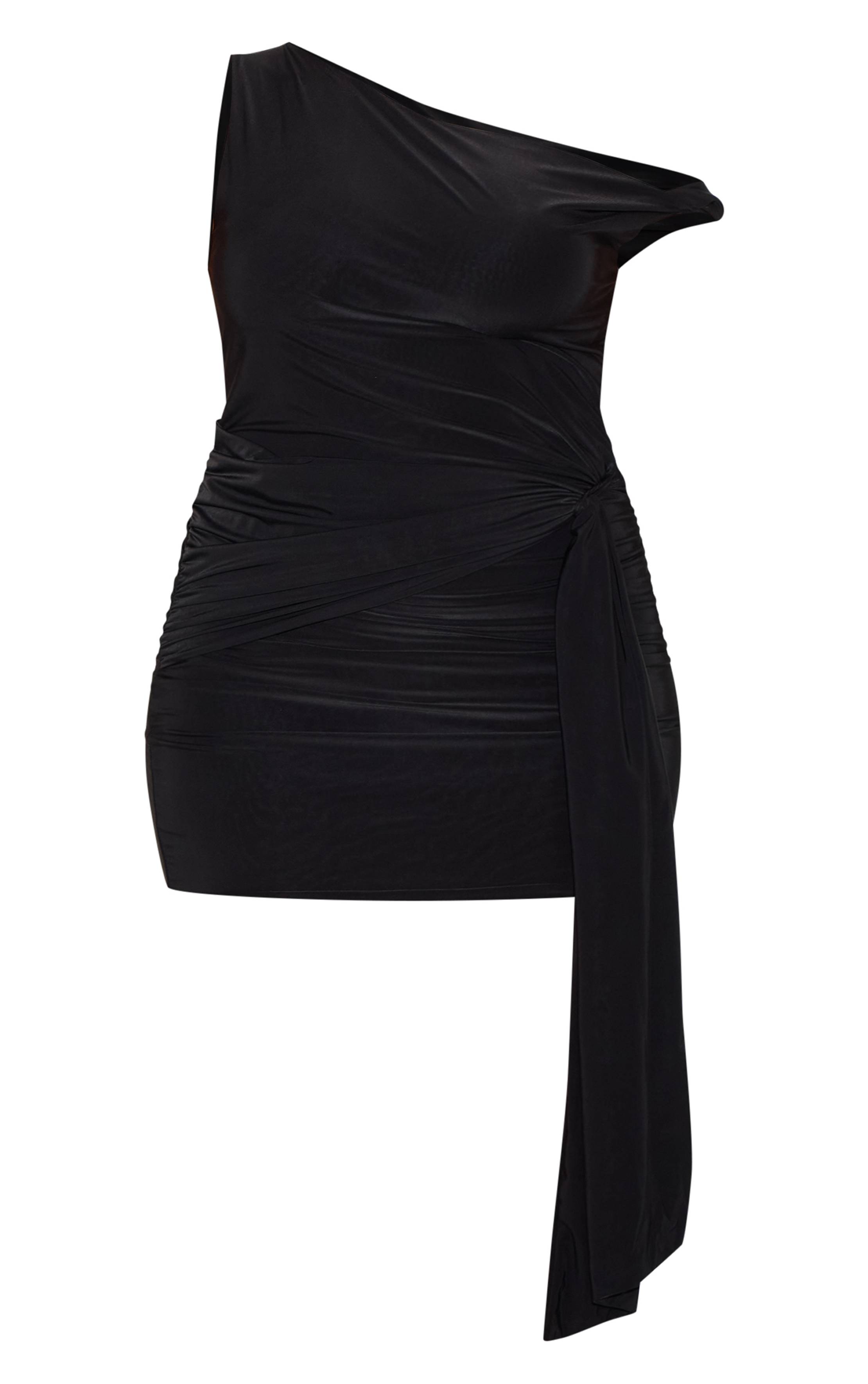 Noir Robe Mini Drapée Froncée En Double Jersey Slinky Grande Taille