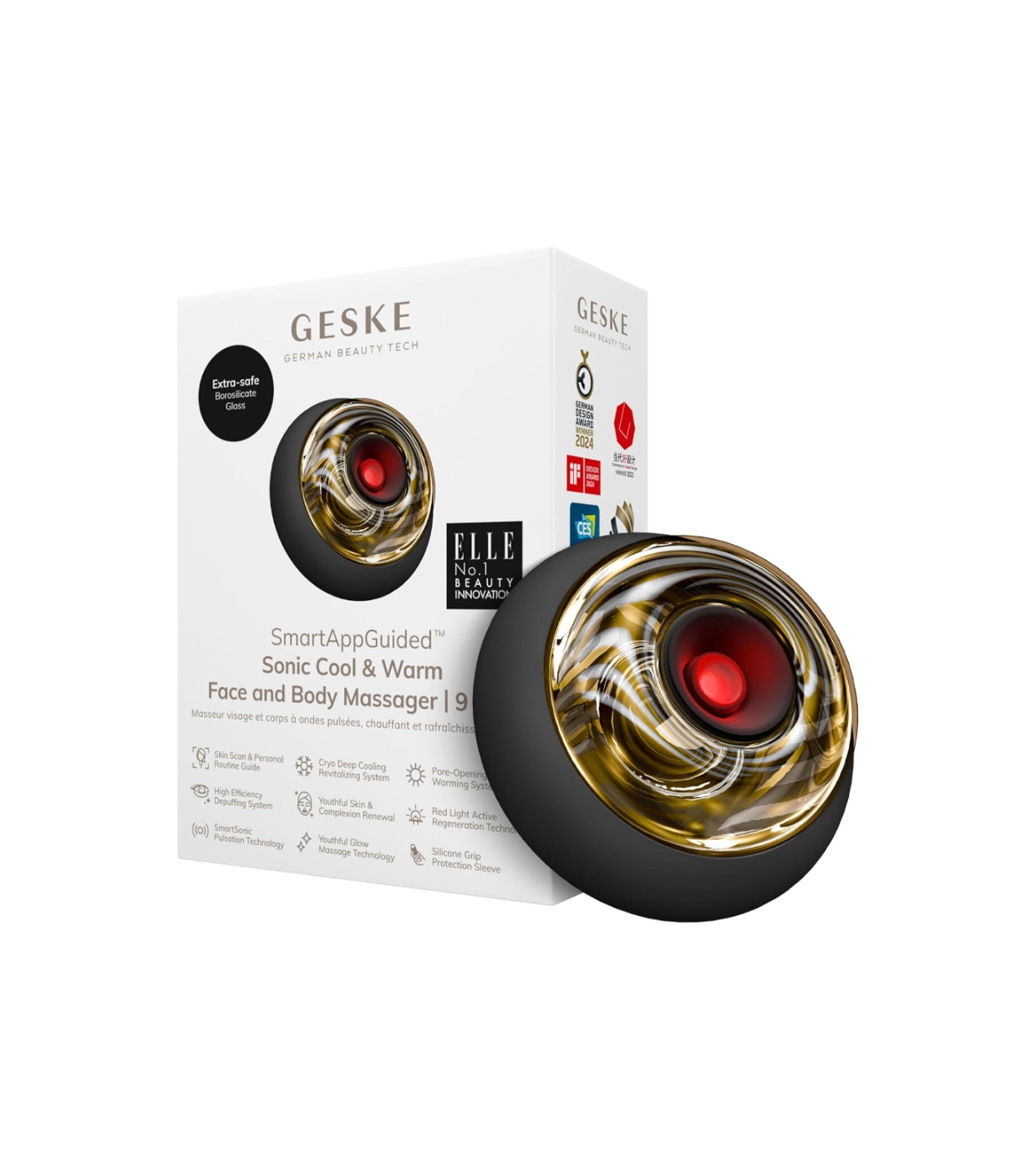 GESKE - Massageador Facial e Corporal 9 em 1 Sonic Warm & Cool - Black Gold
