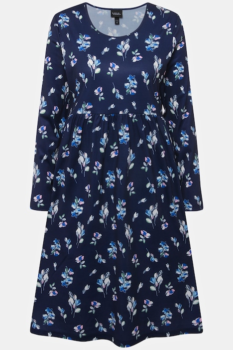 Kleid, kurz, Jersey Blütenmuster, Rundhals, Langarm