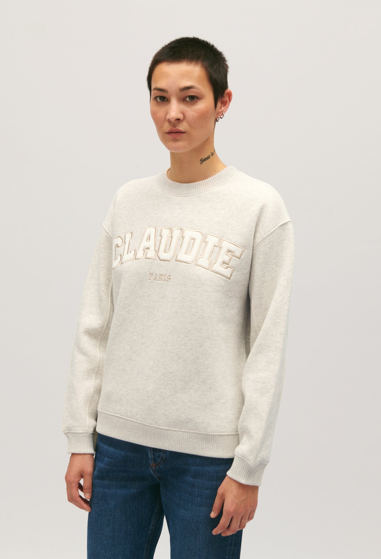 Sweatshirt maille chinee gris