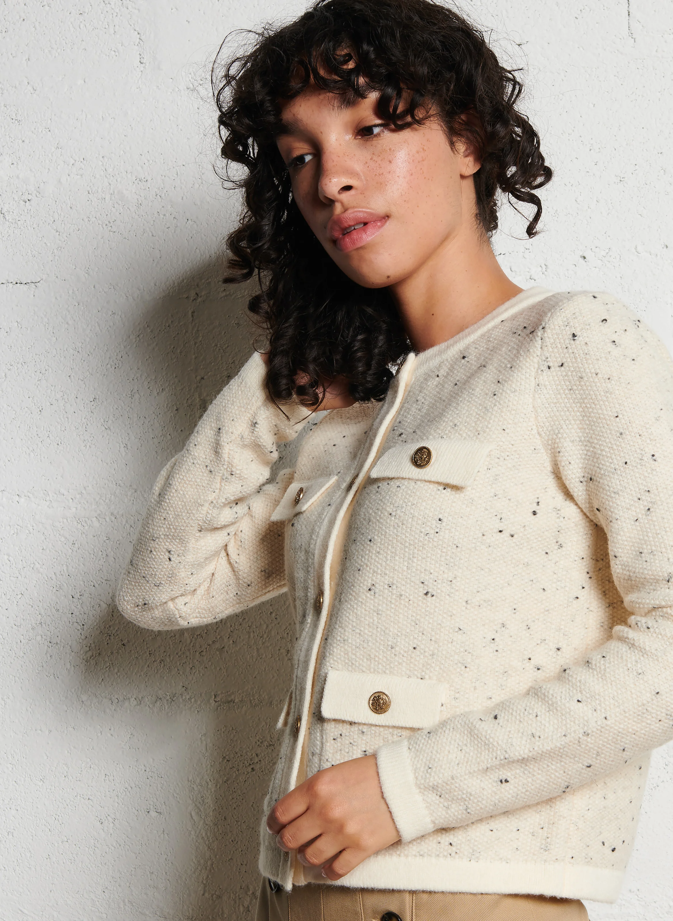 CHARLINE - Cardigan col rond droit en maille | Beige
