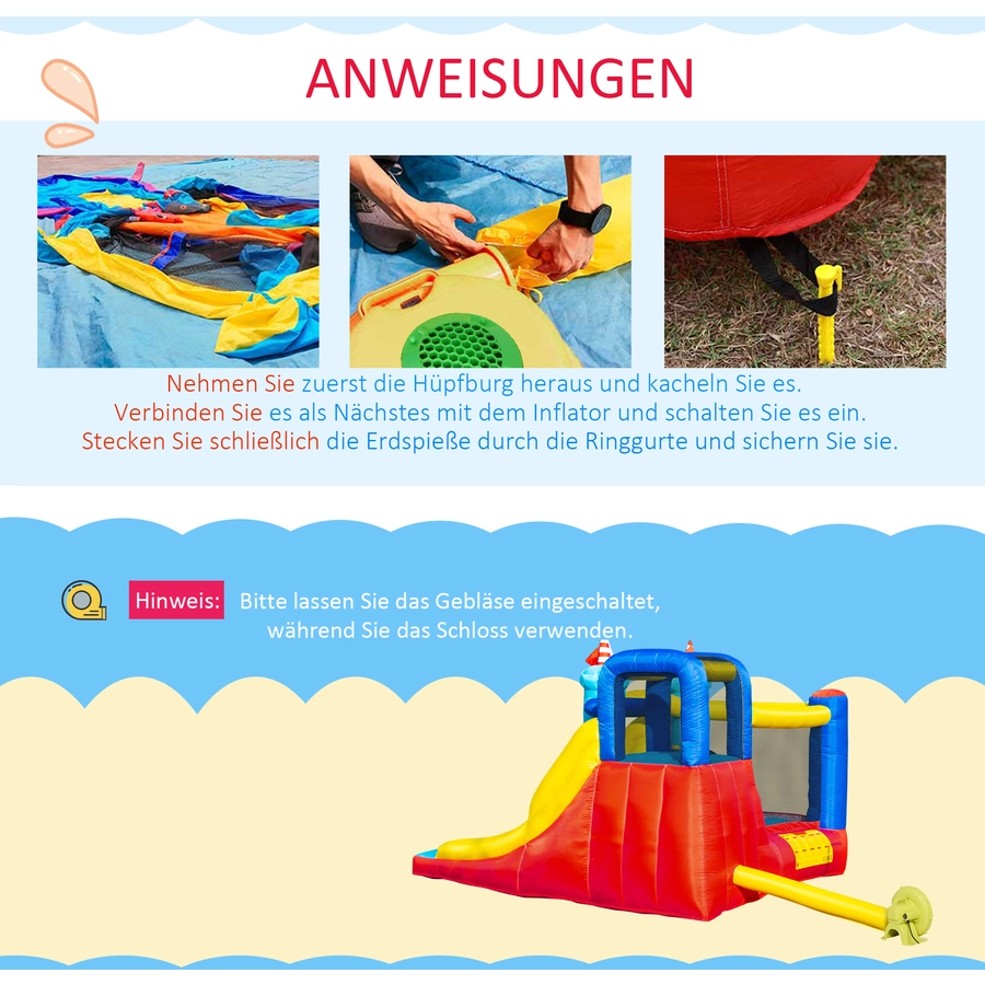 Outsunny Hüpfburg mit Rutsche bunt