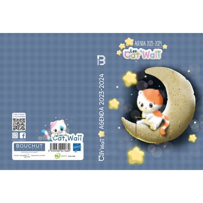 Agenda Cat Waii - 1 jour par page - 12,5 x 17,5 cm - bleu - Bouchut