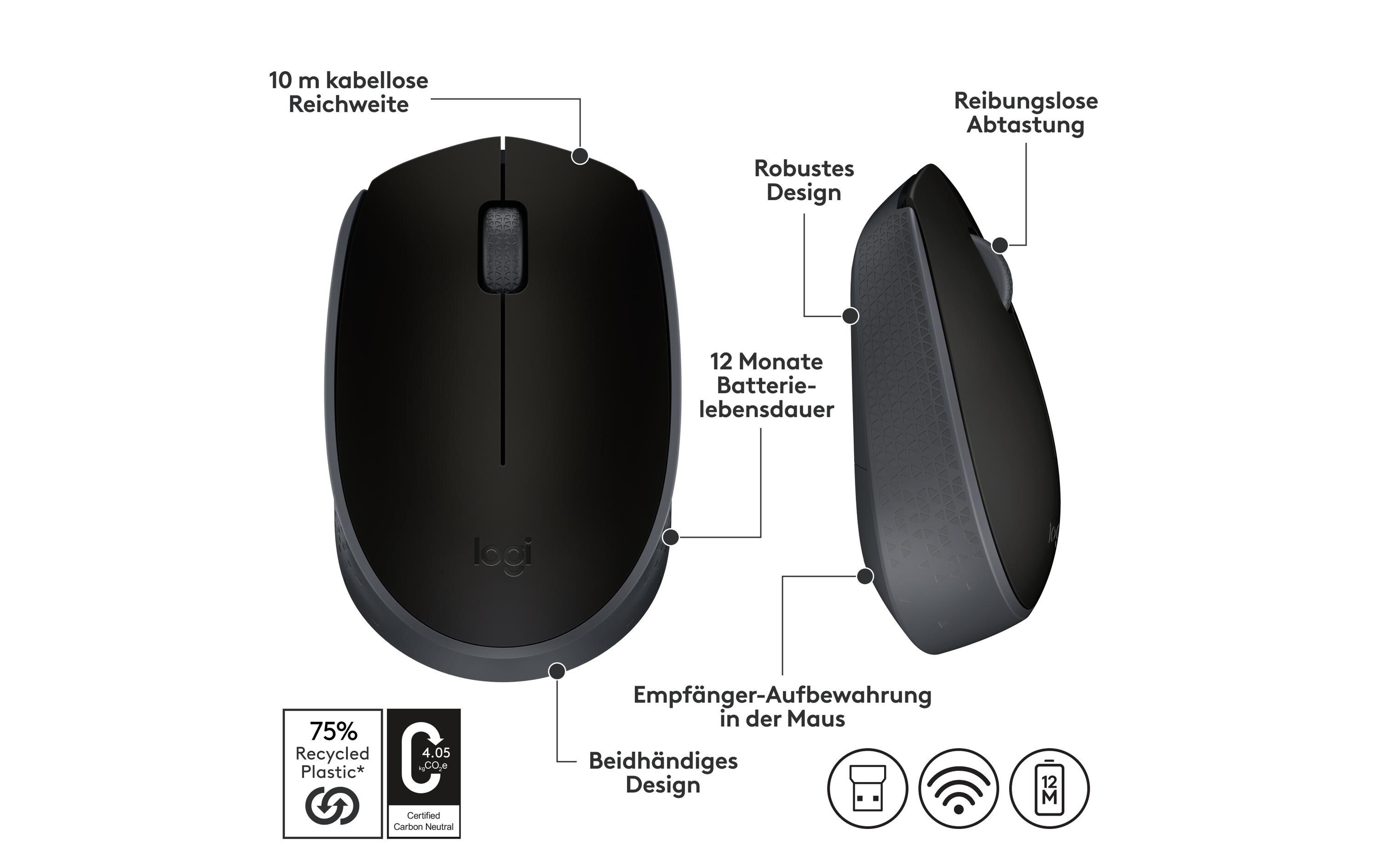 Maus B170Kleine Wireless-Maus, schwarz