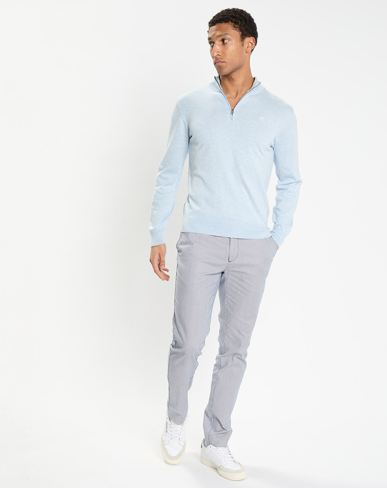 Hackett London Pull en Coton & Soie col camionneur bleu moyen