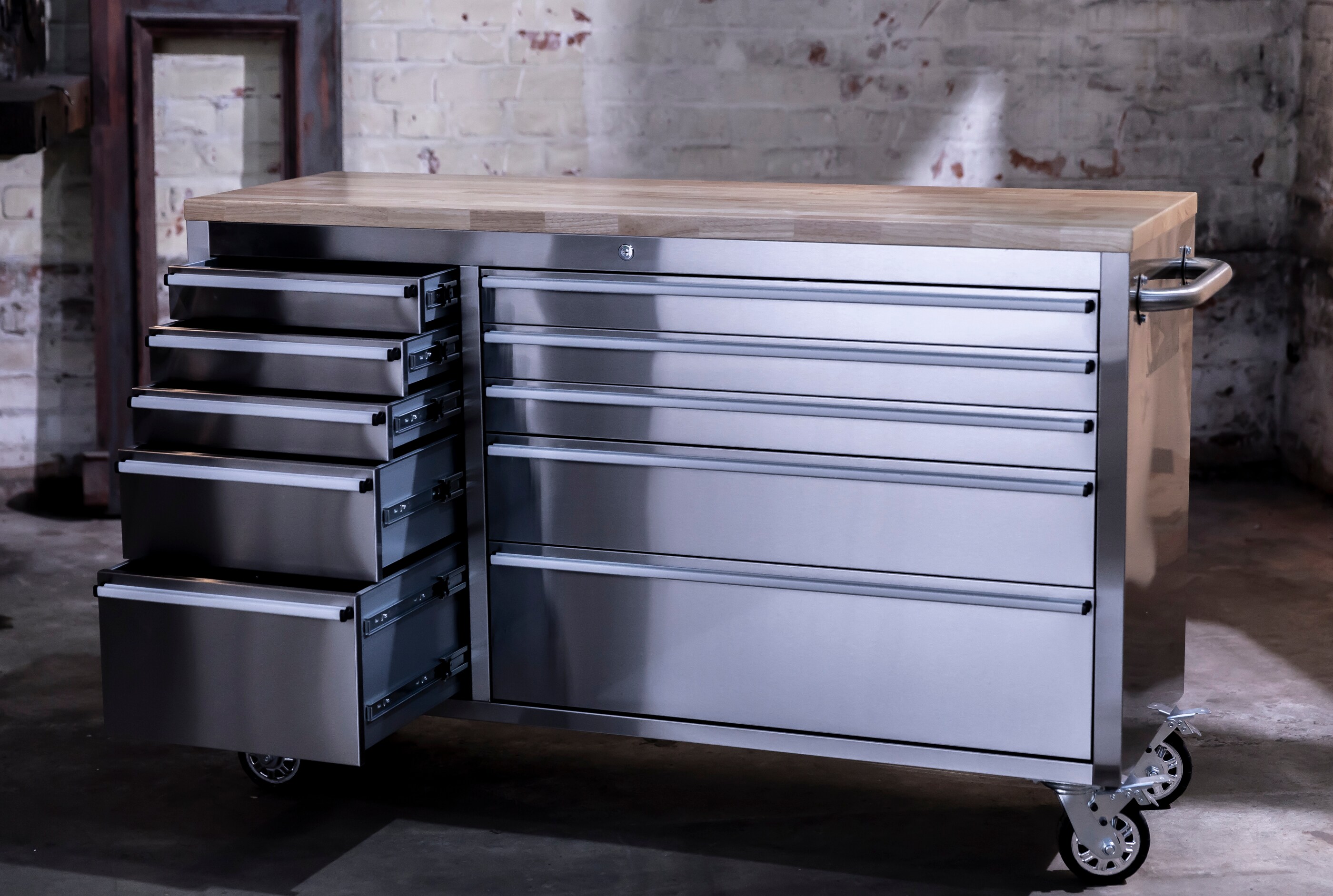 Werkstattwagen Edelstahl 148 cm mit 10 Schubladen 55