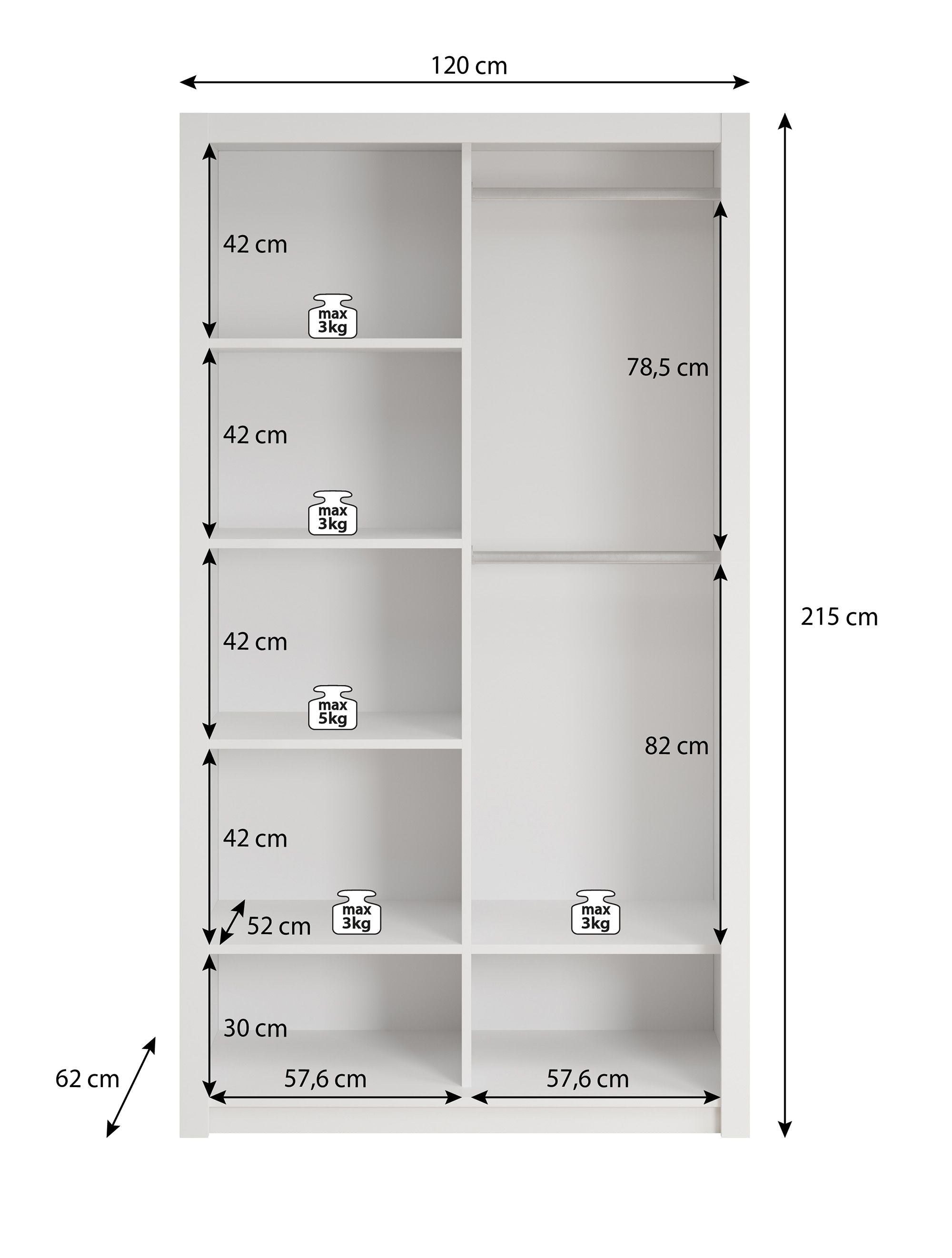 Meubella - Kledingkast Blake - Eiken - 120 cm - Met spiegel