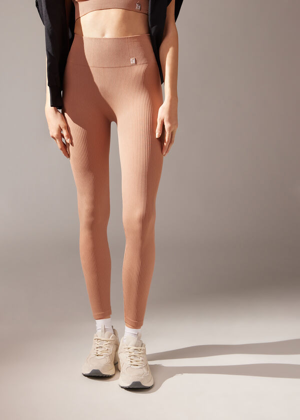 Leggings esportivas sem costura com textura canelada fina