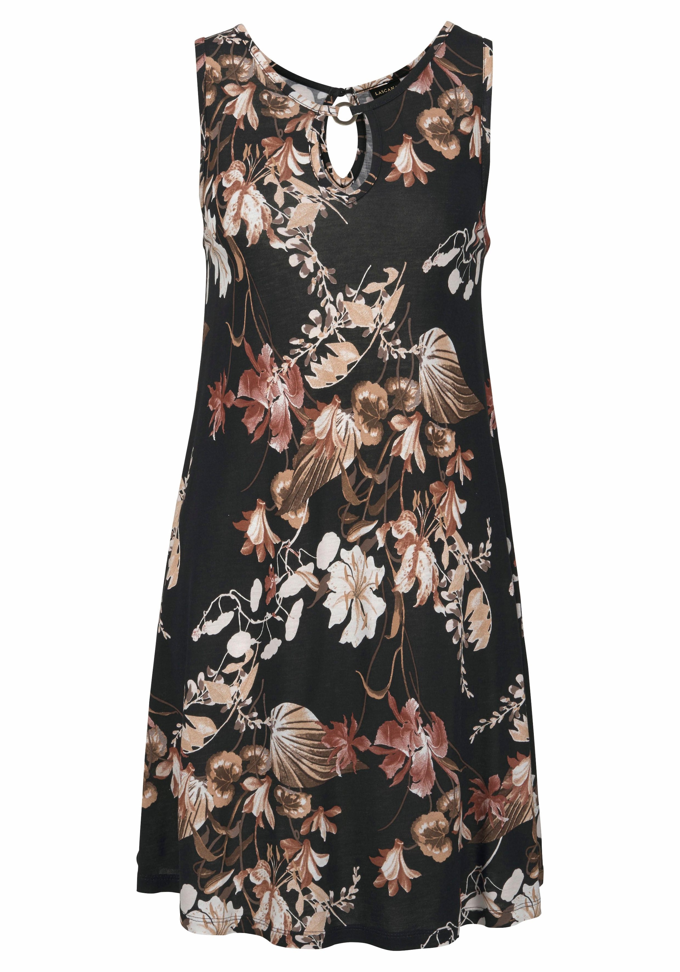 LASCANA Strandkleid mit Ringdetail am Ausschnitt, Sommerkleid mit Blumendruck