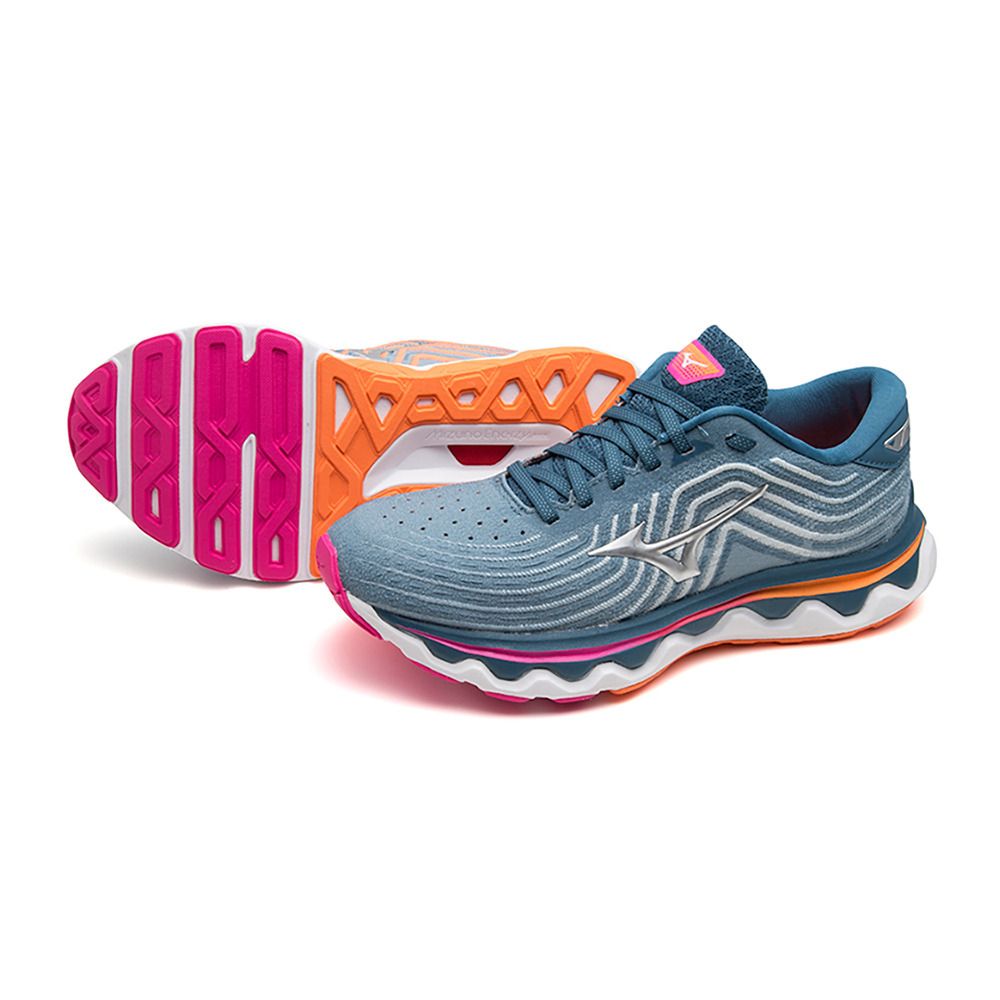 Mizuno WAVE HORIZON 6 - Chaussures running Femme blue ashes/silver/807 c