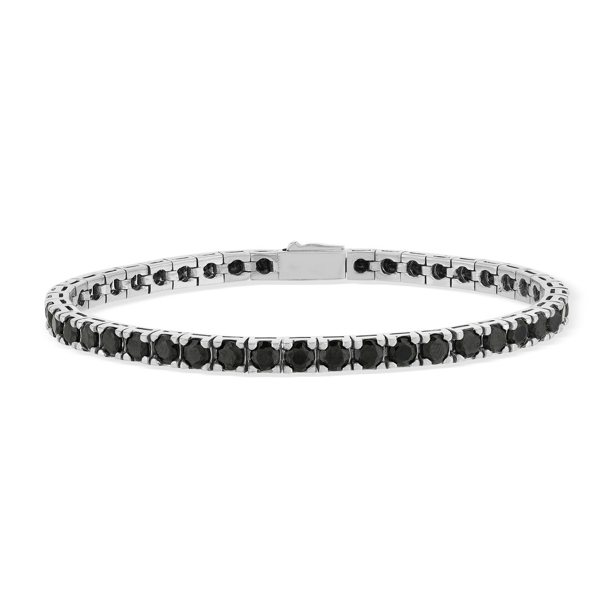 Bracelet argent 925 spinelles noires rondes 19cm