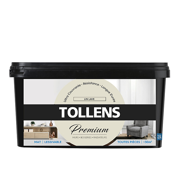 Peinture Tollens premium murs, boiseries et radiateurs lin lavé mat 2,5L