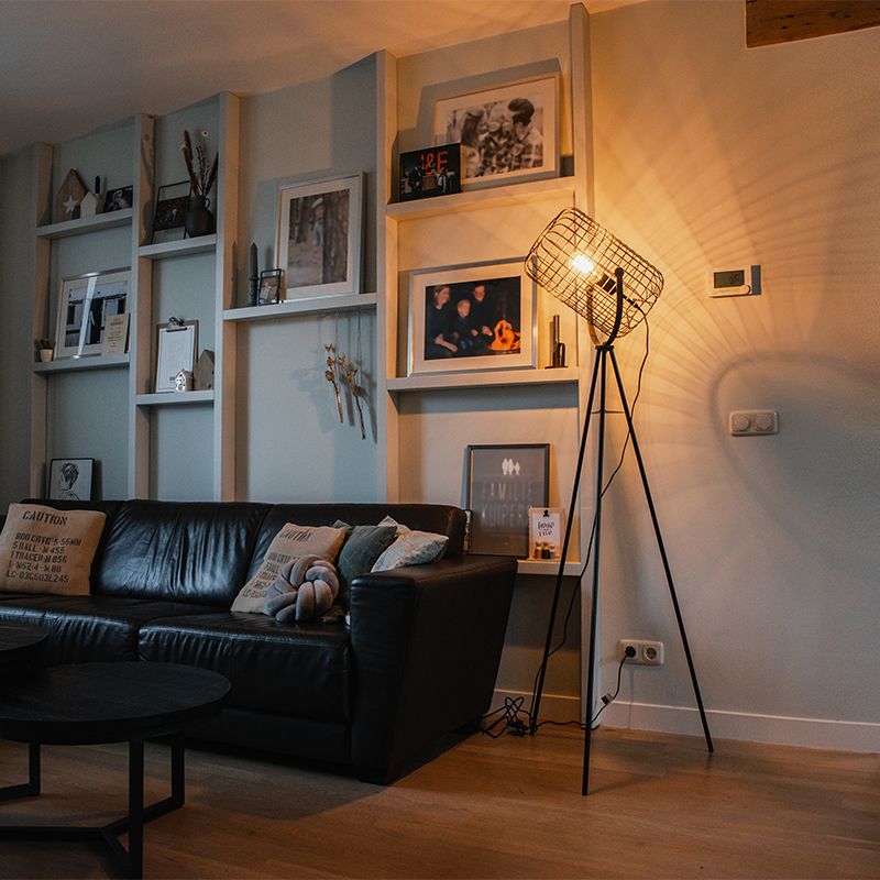 Industriële vloerlamp tripod staal zwart - Bliss Vefa