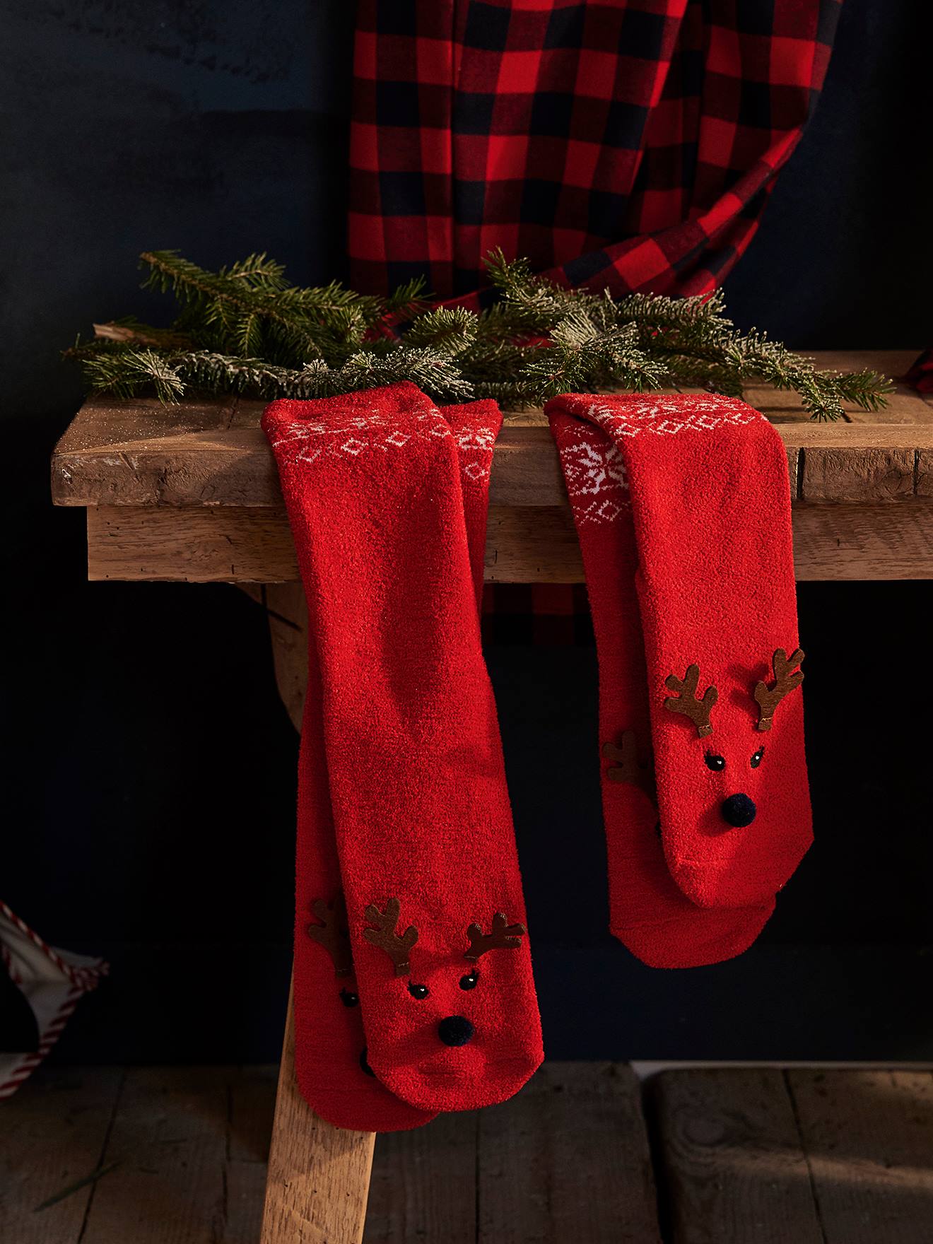 Pacote de meias de Natal Oeko Tex®, estampa vermelha escura para menina e adulto