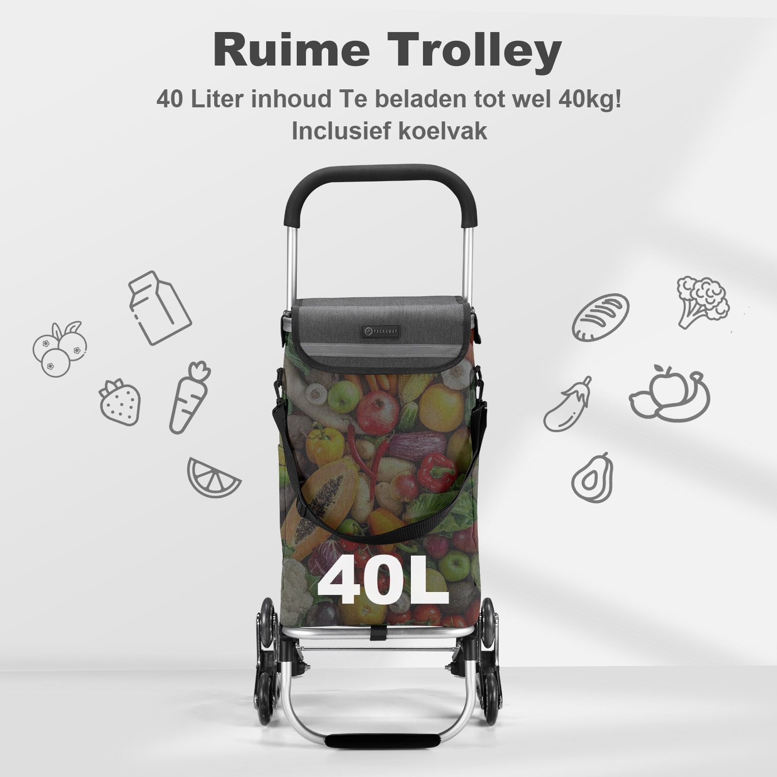 Packaway 40 liter boodschappentrolley met 6 wielen - Grey