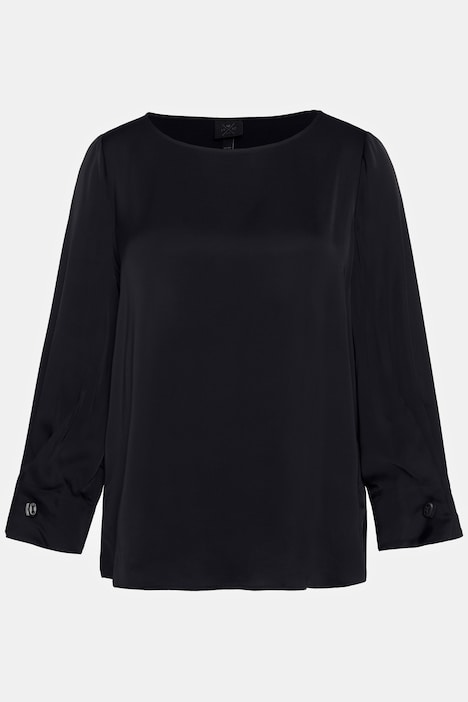 Shirtbluse, Ärmel-Zierfalten, Rundhals, Langarm