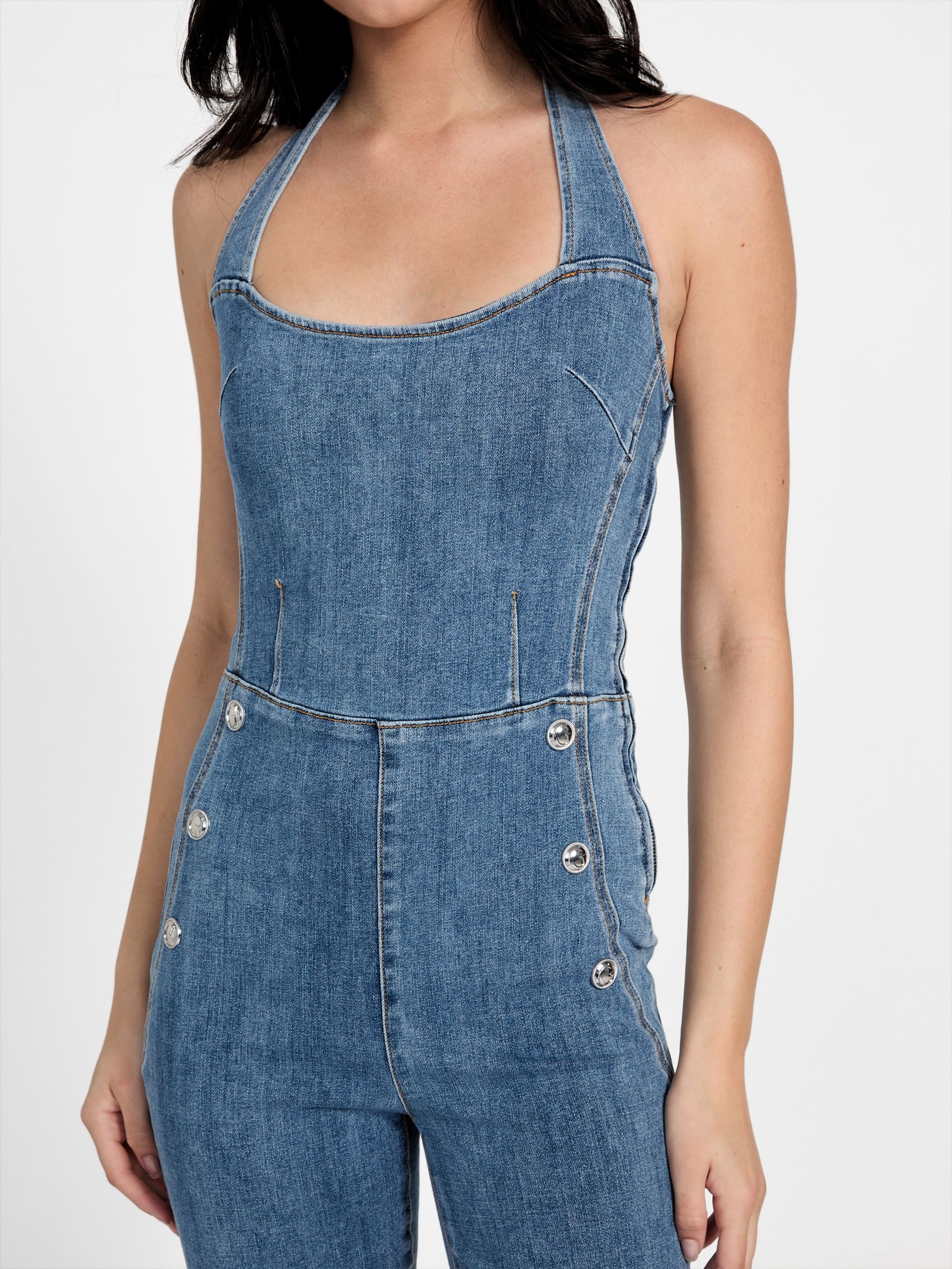 Macacão jeans Blair com decote halter